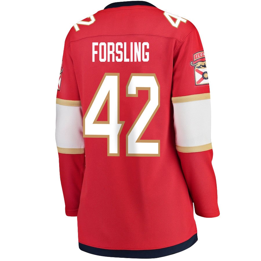 Gustav Forsling 42 Florida Panthers 2024 STANLEY CUP Final Home Breakaway Red NHL Jersey Women's