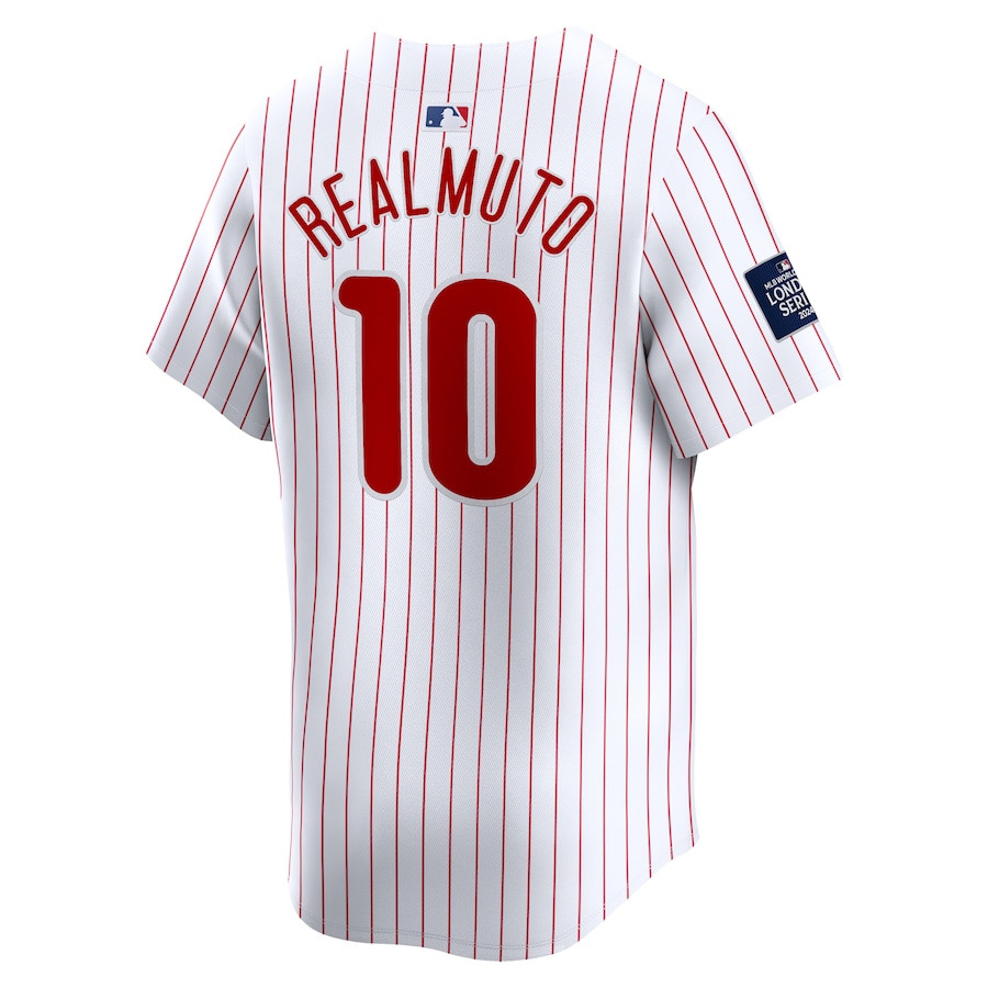 J.T. Realmuto 10 Philadelphia Phillies 2024 World Tour London Series Home Limited Player White MLB Jersey Men's