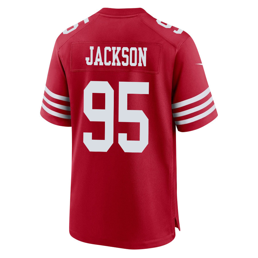 Drake Jackson 95 San Francisco 49ers Super Bowl LVIII Patch Game Scarlet NFL Jersey Men's