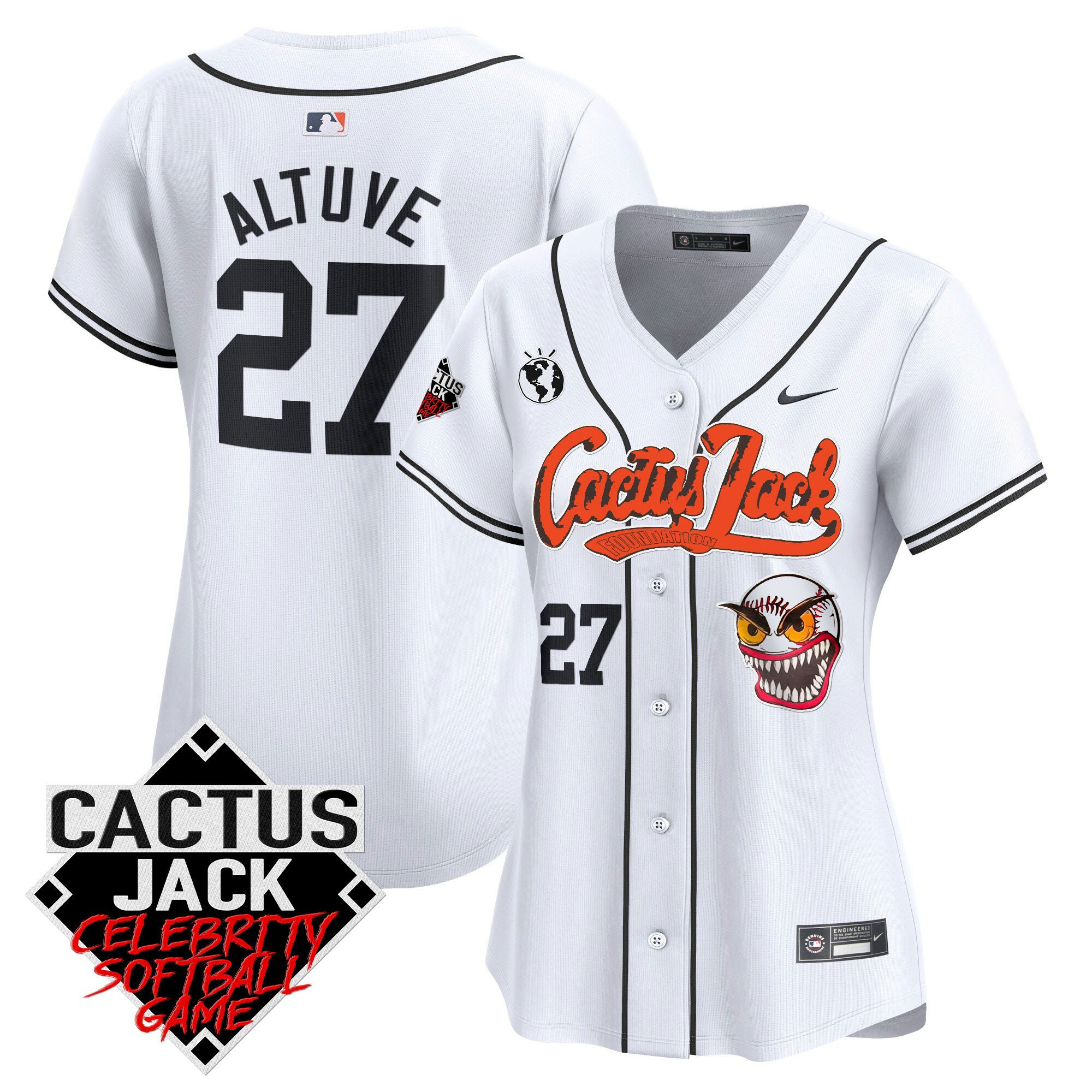 Jose Altuve 27 Houston Astros Cactus Jack Celebrity Softball Game Patch White MLB Jersey Women's