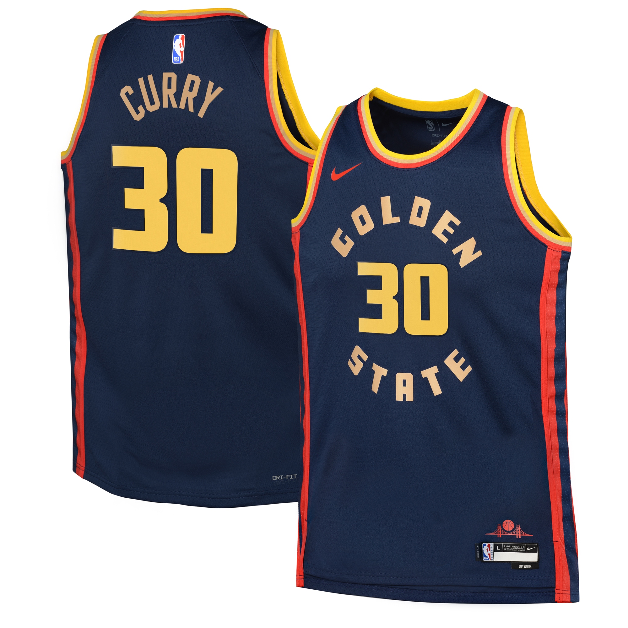 Camiseta City Edition Swingman de los Golden State Warriors 2024 Azul marino Stephen Curry Juvenil NBA Jersey Men's