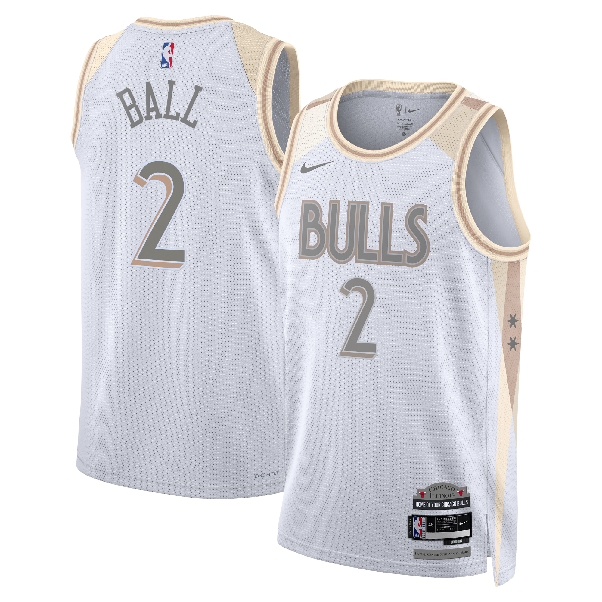 Chicago Bulls City Edition Swingman 202 White Lonzo Bal Unisex NBA Jersey Unisex