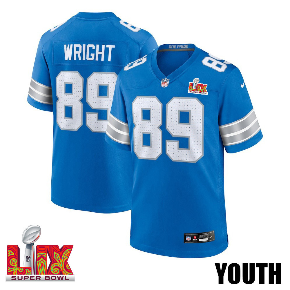 Brock Wright #89 Detroit Lions Super Bowl LIX Blue NFL Jersey Youth