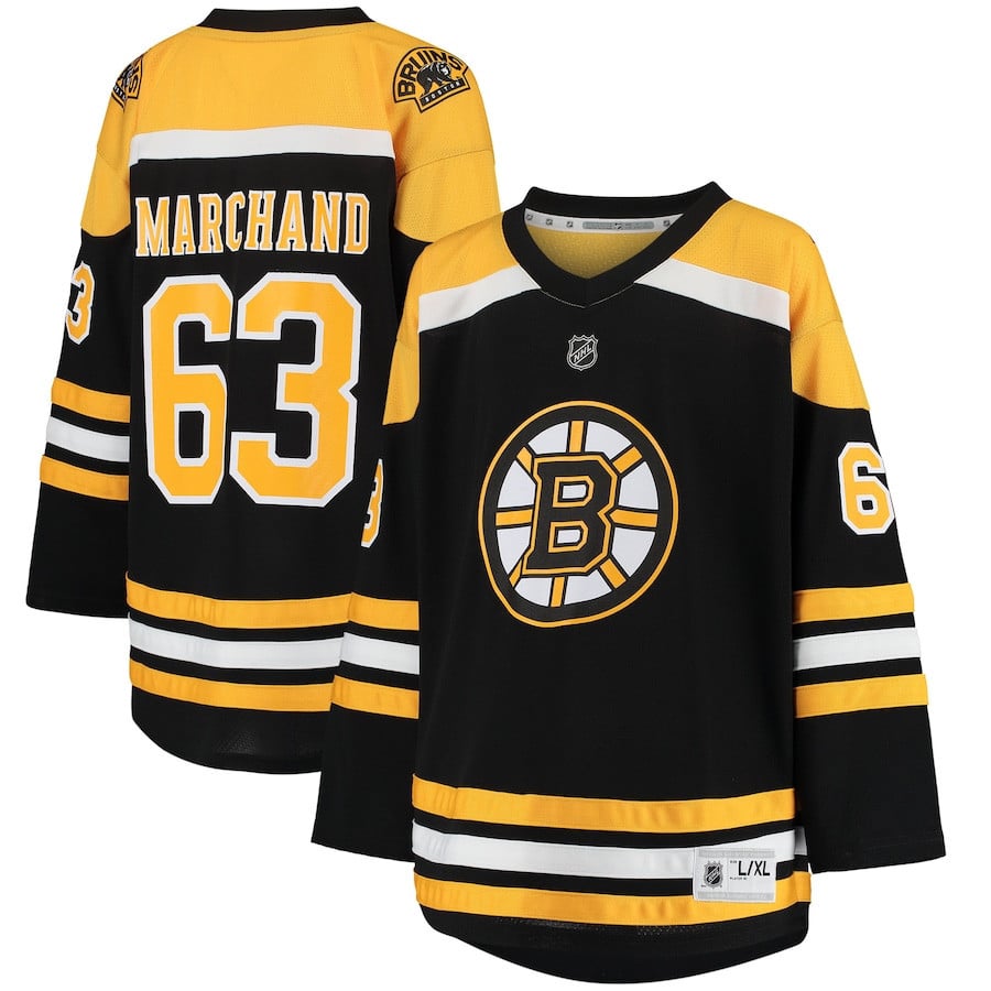 Brad Marchand 63 Boston Bruins Home Black NHL Jersey Youth