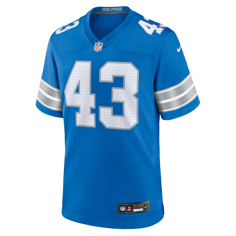Parker Hesse 43 Detroit Lions Team Game Blue NFL Jersey Men's