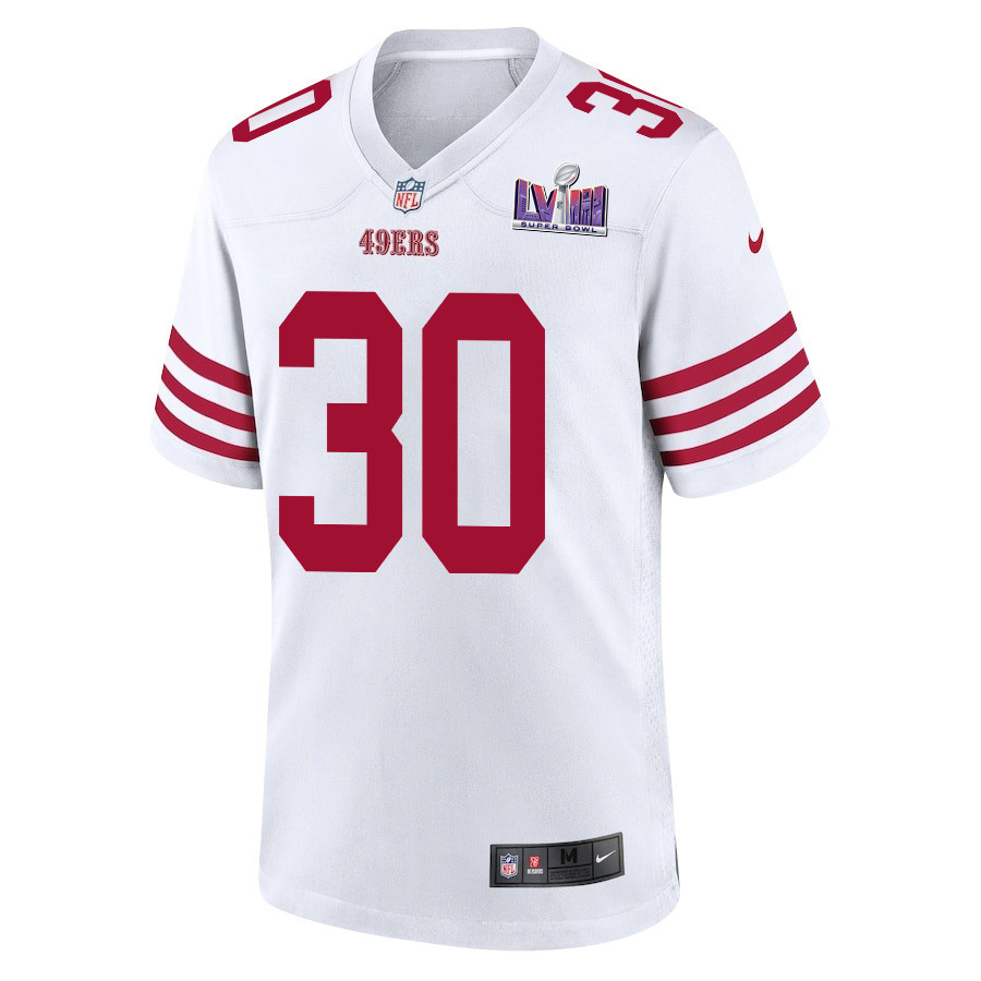 George Odum 30 San Francisco 49ers Super Bowl LVIII Patch Game White NFL Jersey Men's