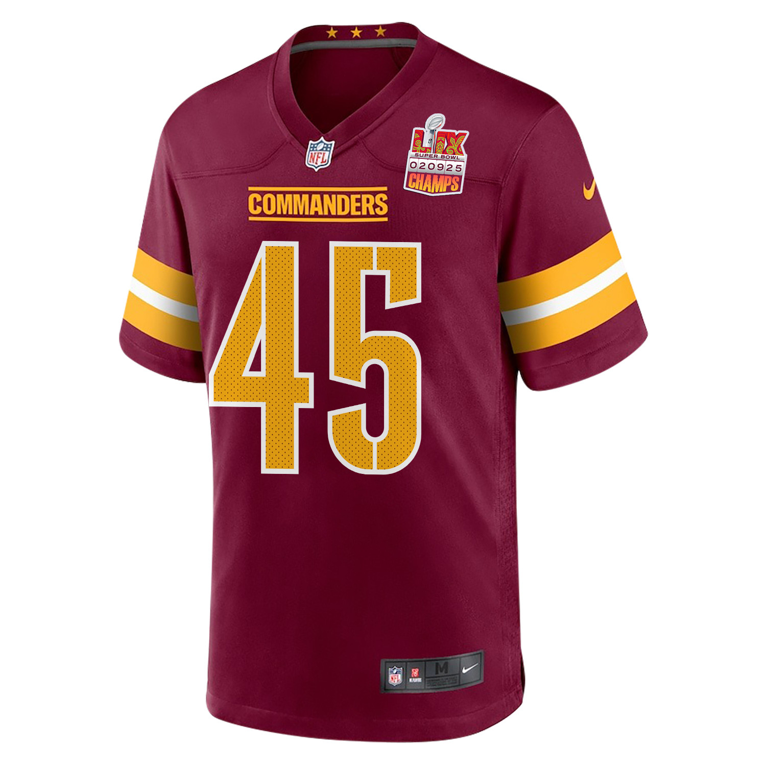 Dominique Hampton 45 Washington Commanders Super Bowl LIX Champions Patch Game Burgundy NFL Jersey Men's