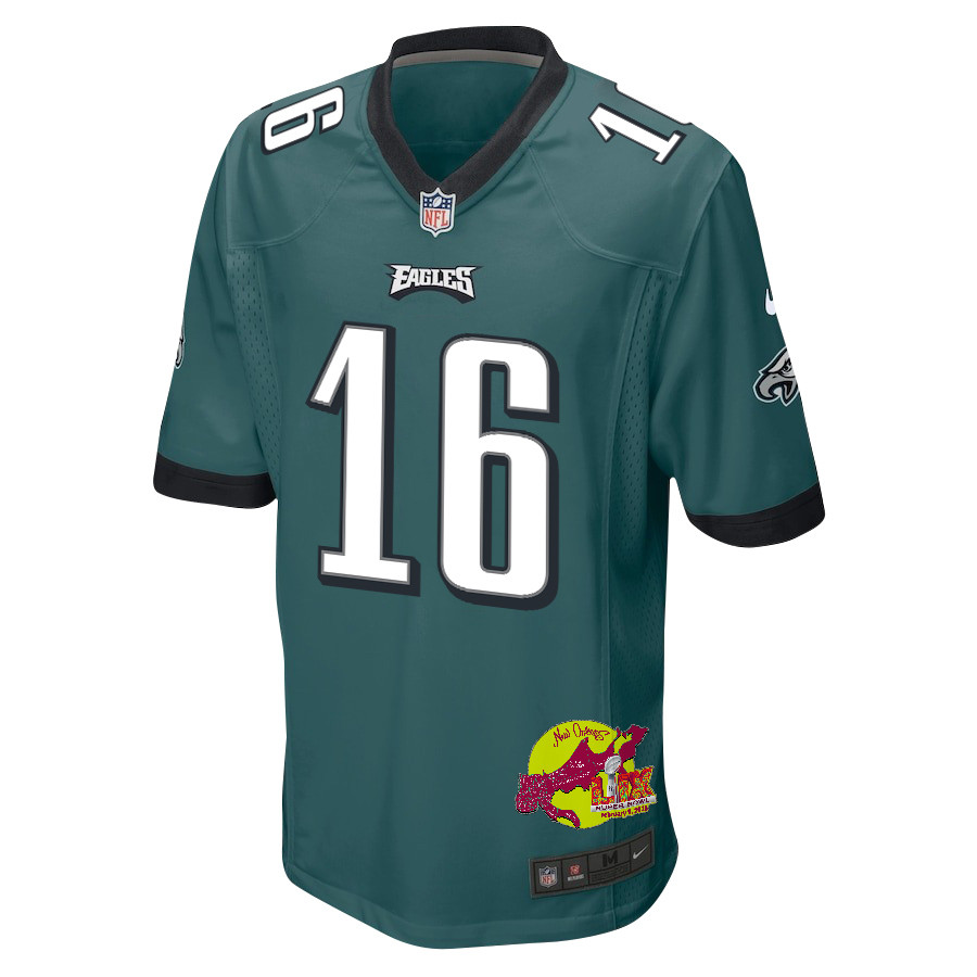 Tanner McKee 16 Philadelphia Eagles Super Bowl LIX New Orleans Patch Game Midnight Green NFL Jersey Men's