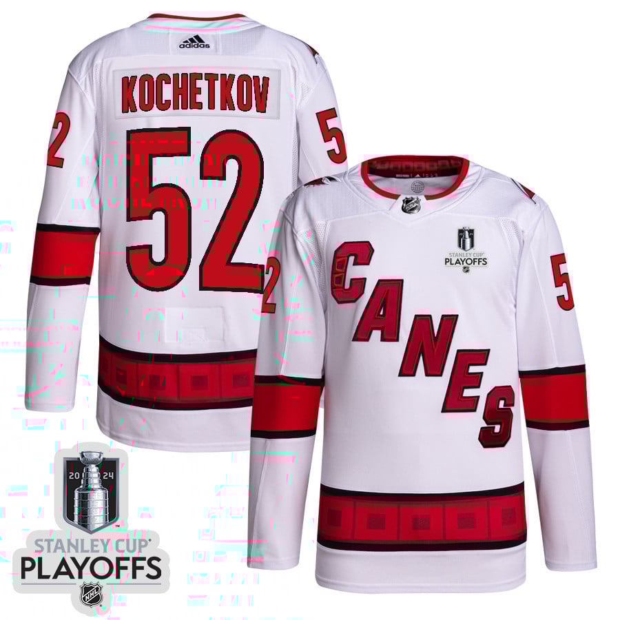 Pyotr Kochetkov 52 Carolina Hurricanes 2024 Playoffs Patch Away White NHL Jersey Men's