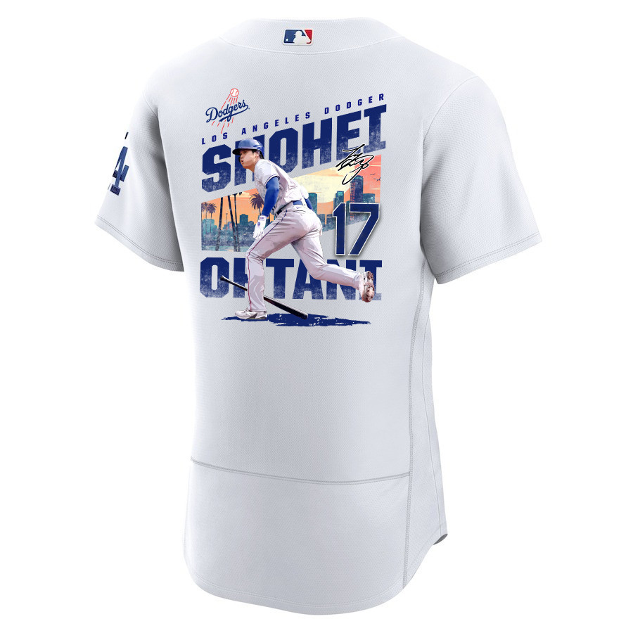 Shohei Ohtani 17 Los Angeles Dodgers Signed Homerun 2023 Home ELITE White MLB Jersey Men's