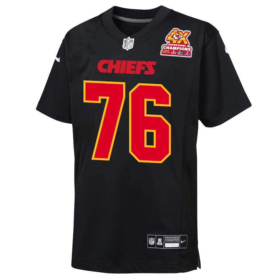 Cole Christiansen 48 Kansas City Chiefs Super Bowl LVIII Champions 4X Fashion Game Carbon Black NFL Jersey Youth