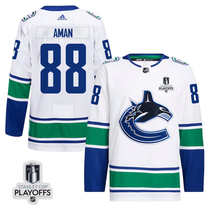 Nils Aman 88 Vancouver Canucks 2024 Playoffs Patch Away White NHL Jersey Men's