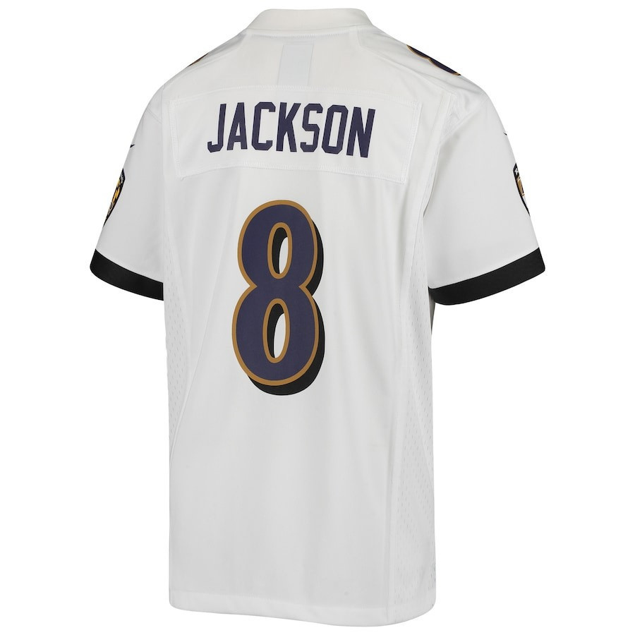 Lamar Jackson 8 Baltimore Ravens Lamar the Merrier Game White NFL Jersey Youth