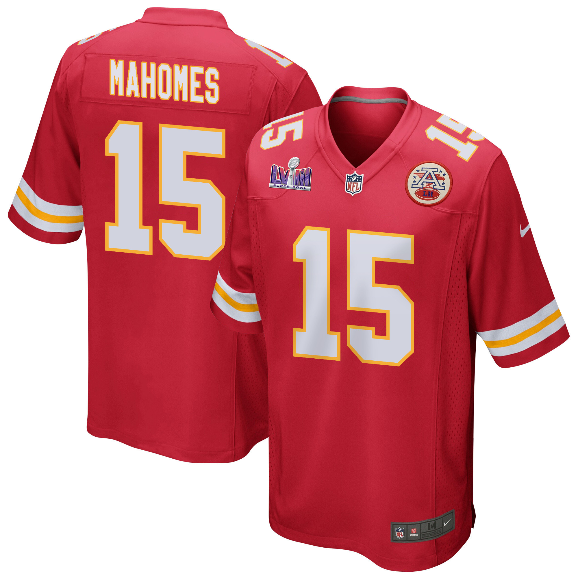 Patrick Mahomes 15 Kansas City Chiefs Super Bowl LVIII Patch Game Red NFL Jersey Men's