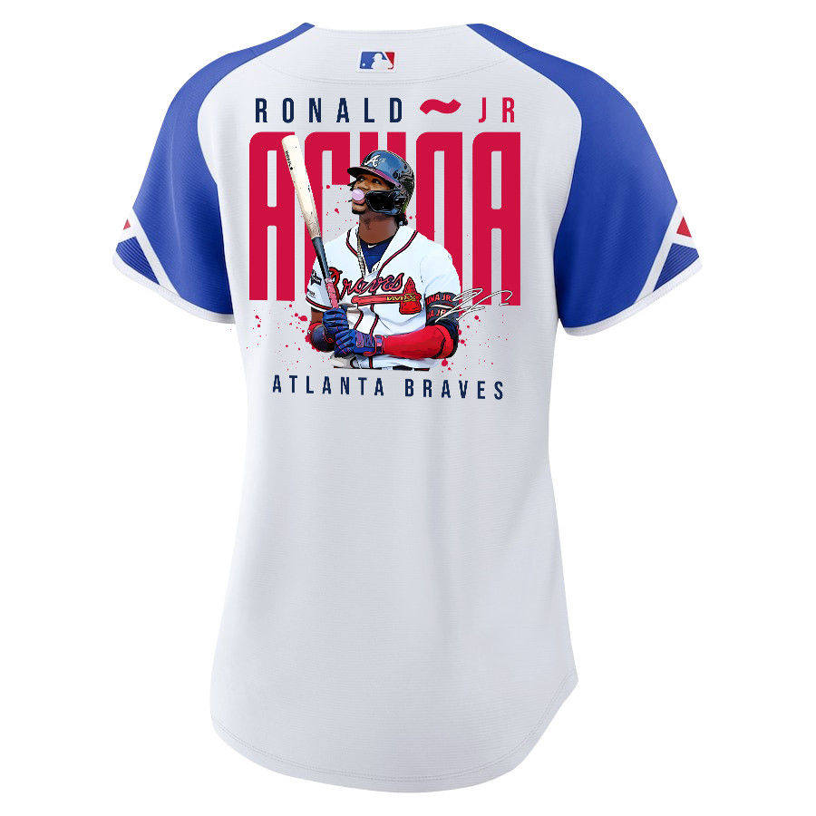 Ronald Acu?a Jr. 13 Atlanta Braves Signed Gum 2023 City Connect Player White Blue MLB Jersey Women's