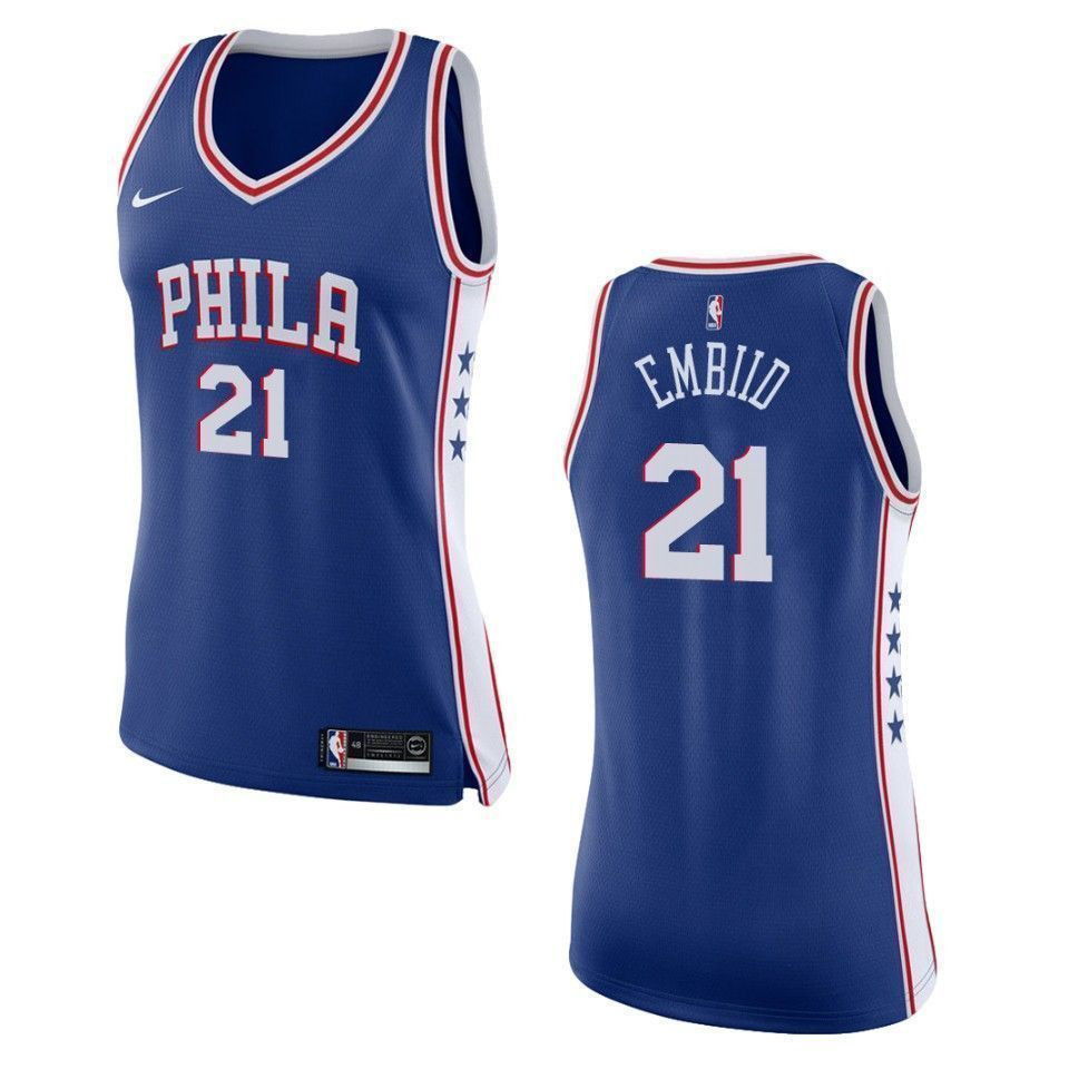 Philadelphia 76ers 21 Joel Embiid Icon Swingman Royal NBA Jersey Women's