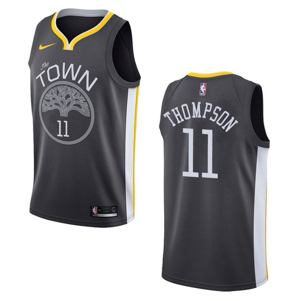 Golden State Warriors 11 Klay Thompson Statement Swingman Black NBA Jersey Men's