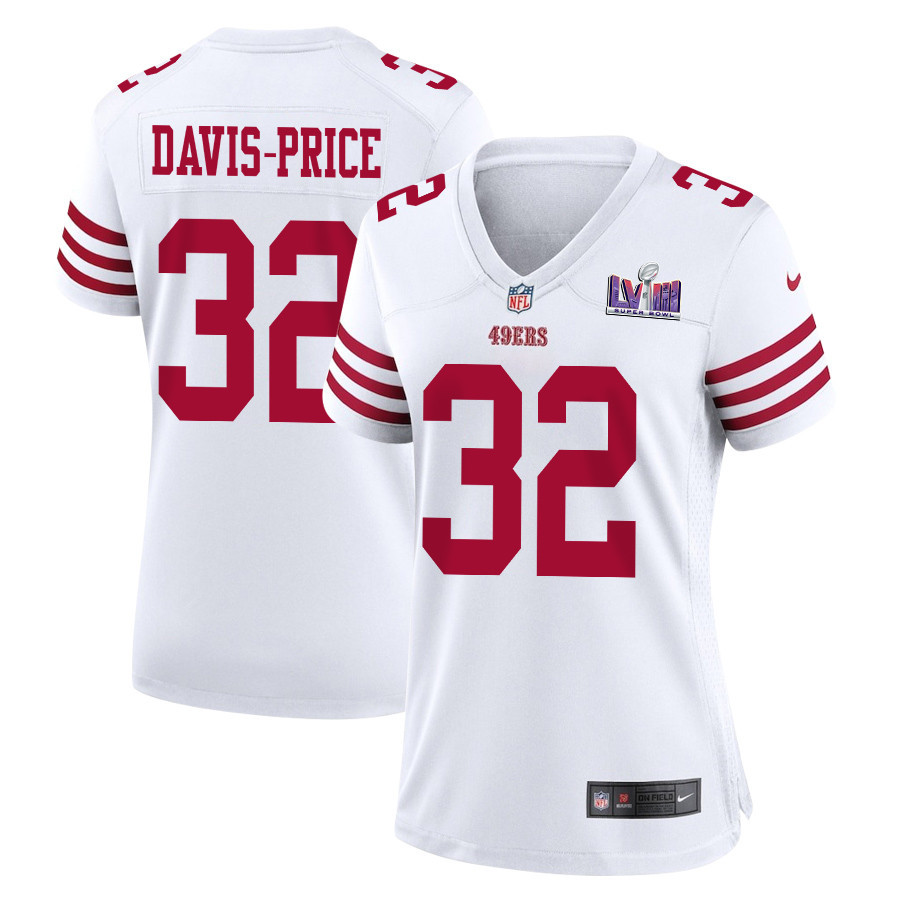Tyrion Davis-Price 32 San Francisco 49ers Super Bowl LVIII Patch Game White NFL Jersey Women's