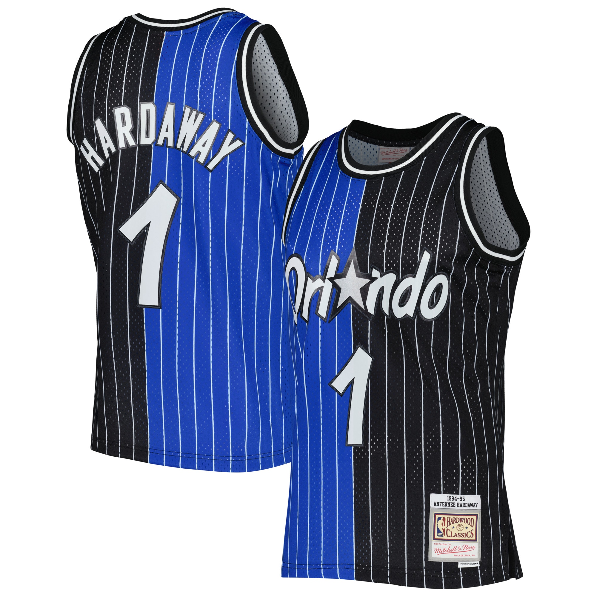 Mitchell Ness Penny Hardaway Blue/Black Orlando Magicc Hardwood Classics 1994/95 Split Swingman NBA Jersey Men's
