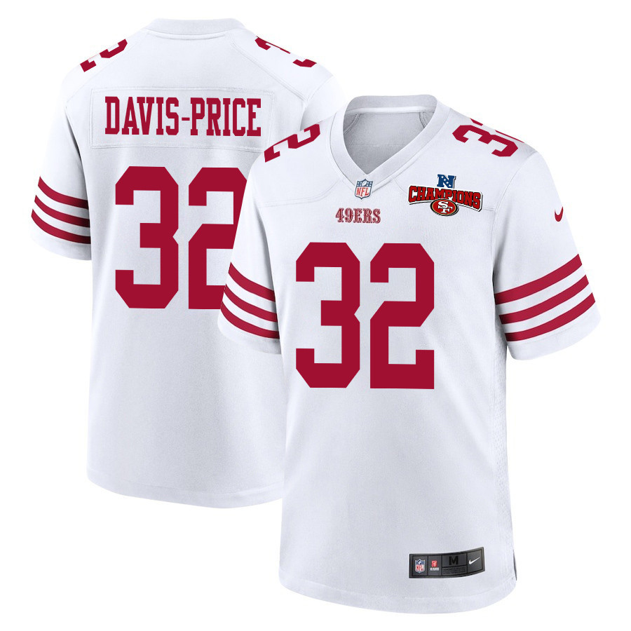 Tyrion Davis-Price 32 San Francisco 49ers NFC Champions Patch Game White NFL Jersey Men's