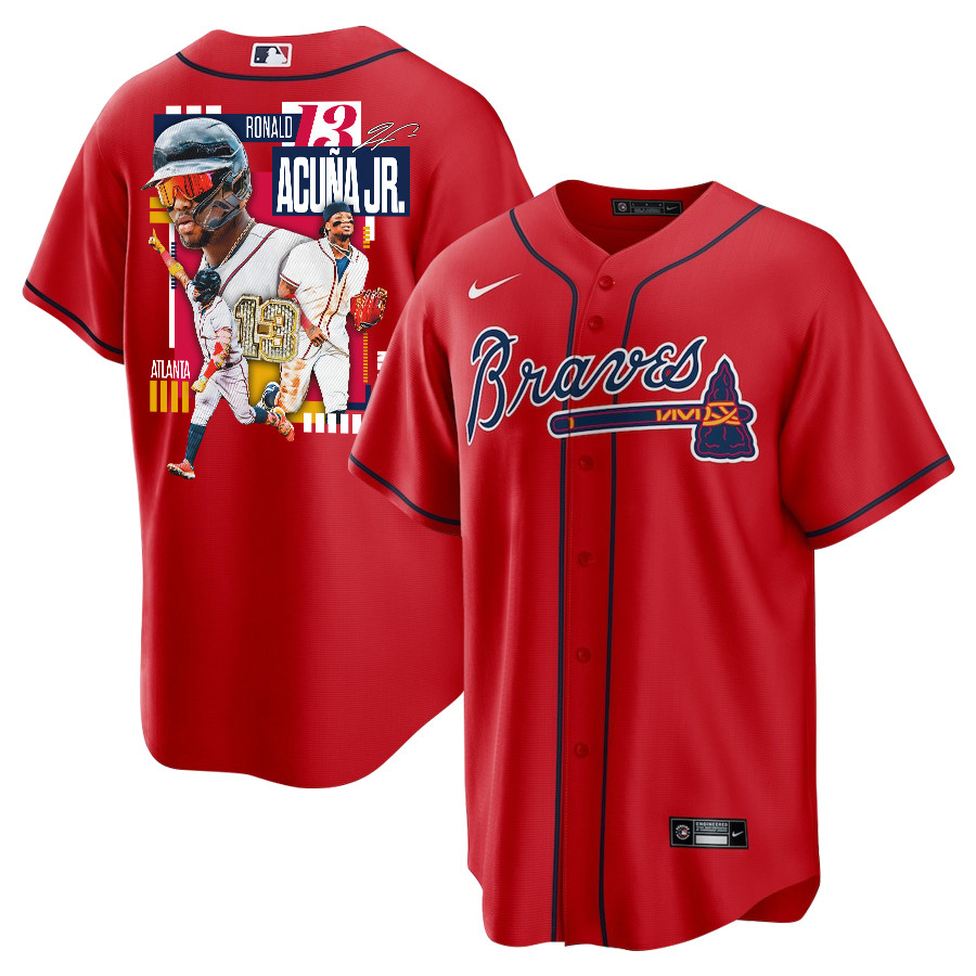 Ronald Acu?a Jr. 13 Atlanta Braves Signed MVP 2023 Alternate Player Red MLB Jersey Men's