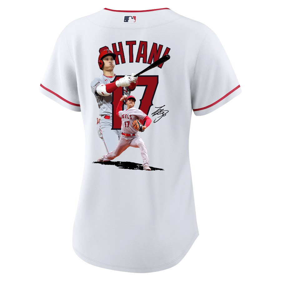 Shohei Ohtani 17 Los Angeles Angels Signed Decisive Blow 2023 Home White MLB Jersey Women's