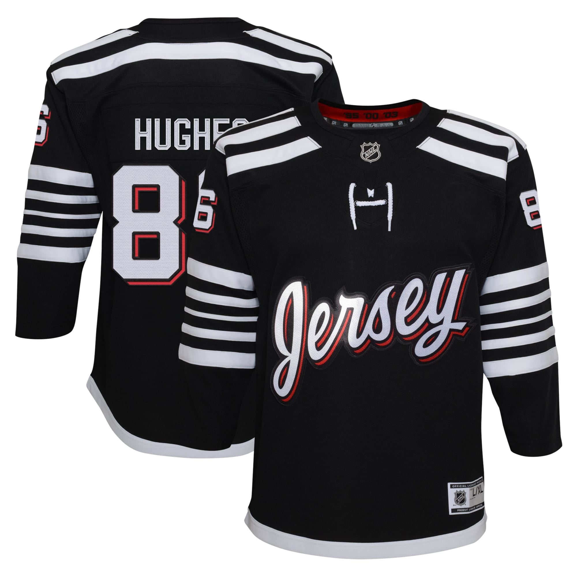 New Jersey Devils Jack Hughes Black Alternate Premier Player NHL Jersey Youth