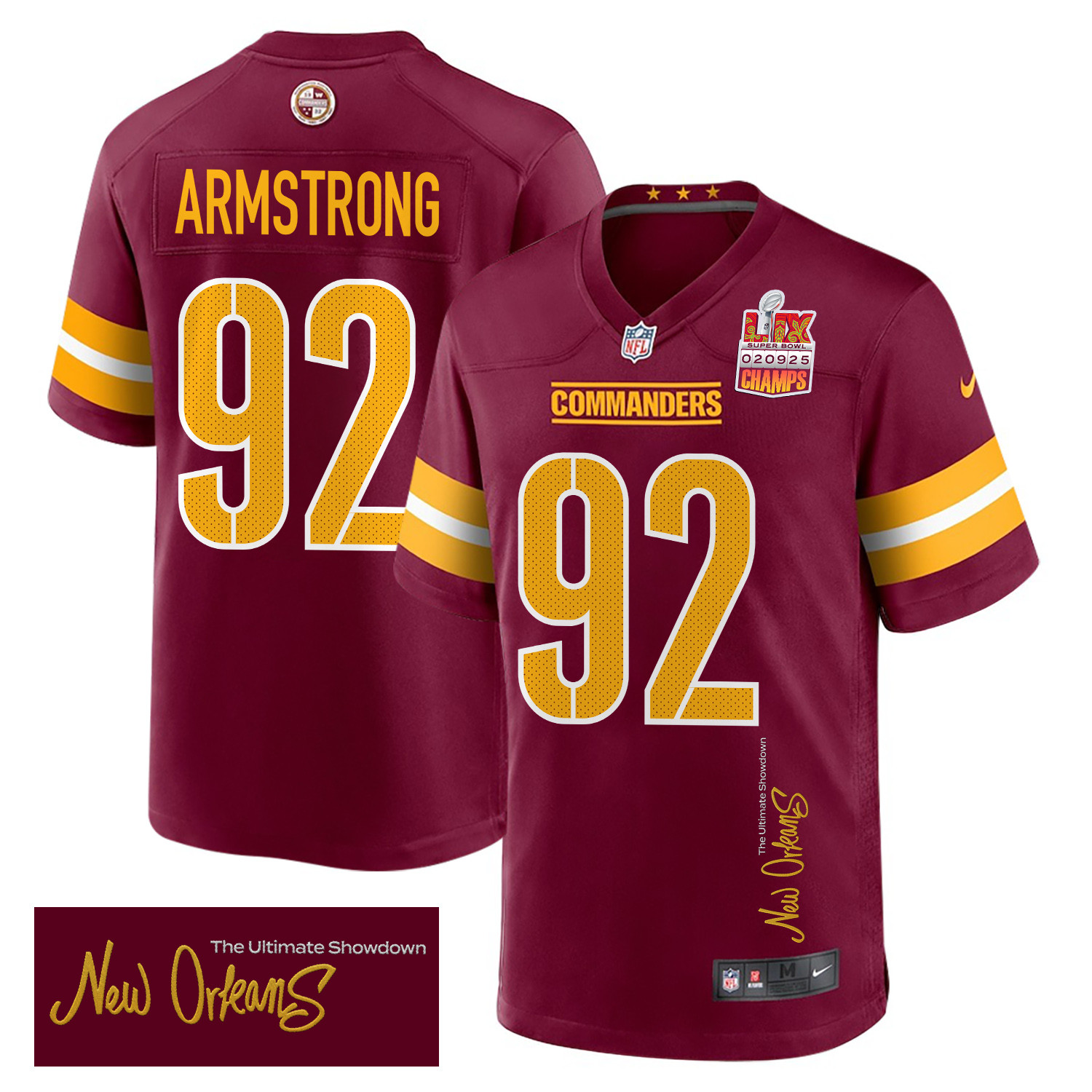 Dorance Armstrong 92 Washington Commanders Super Bowl LIX Champions Patch New Orleans The Ultimate Showdown' EMBROIDERED Game Burgundy NFL Jersey Men's