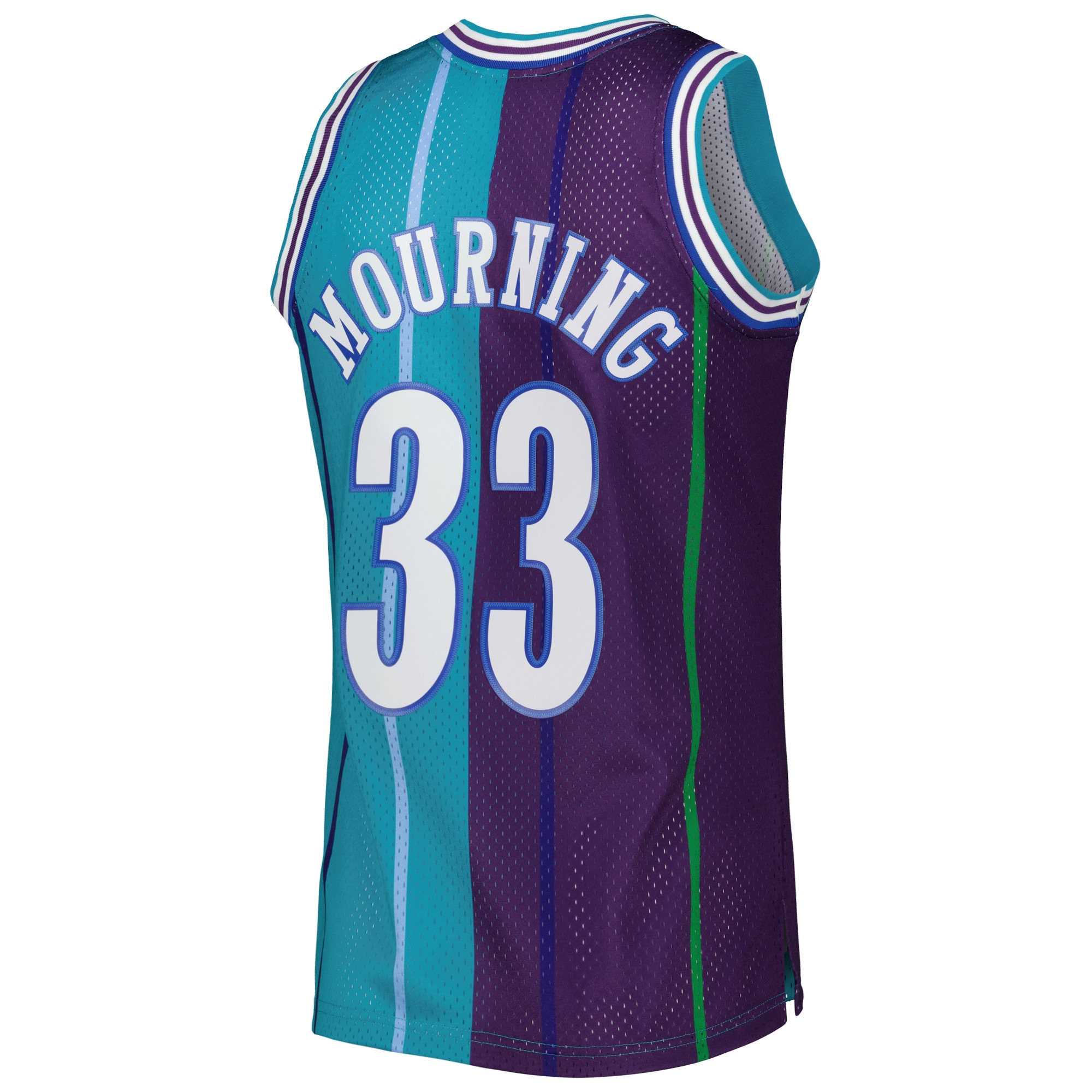Mitchell Ness Alonzo Mourning Teal/Purple Charlotte Hornets Hardwood Classics 1992/93 Split Swingman NBA Jersey Men's