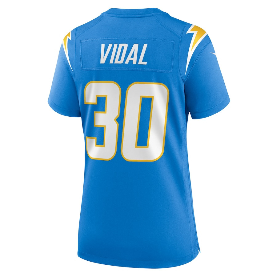 Kimani Vidal 30 Los Angeles Chargers Game Powder Blue NFL Jersey Women's