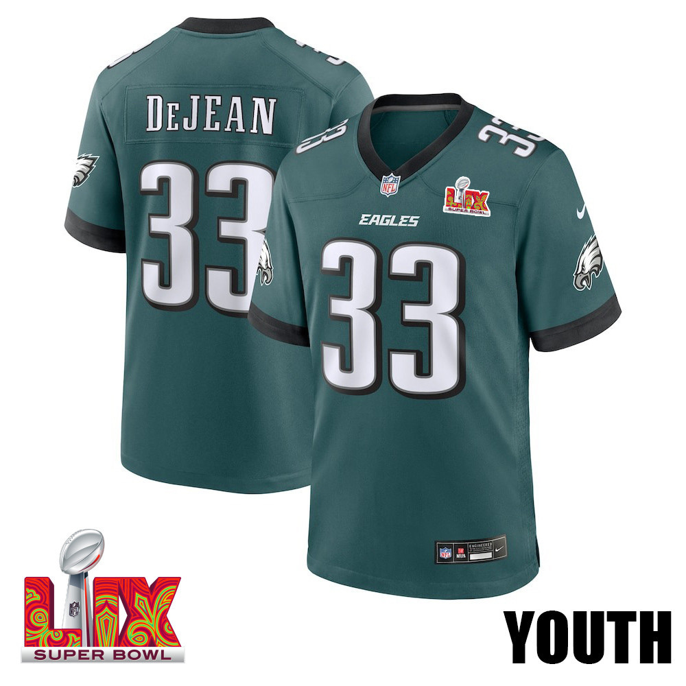 Cooper DeJean #33 Philadelphia Eagles Super Bowl LIX Midnight Green NFL Jersey Youth