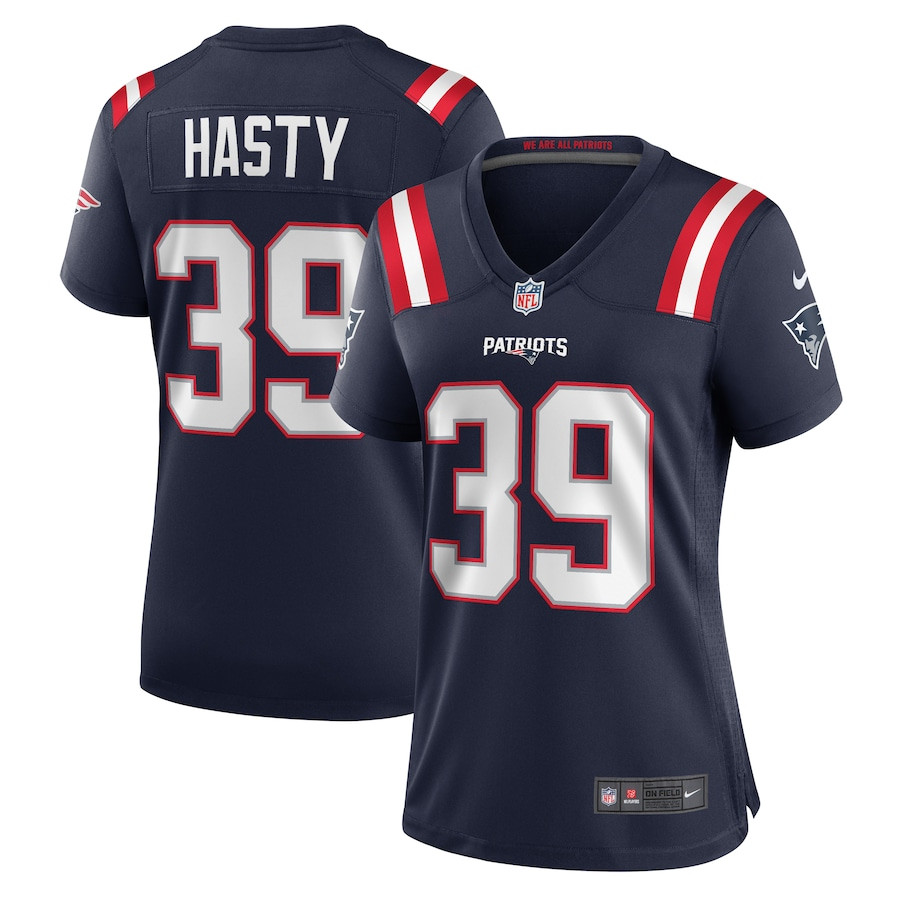 Jamycal Hasty 39 New England Patriots Game Navy NFL Jersey Women's