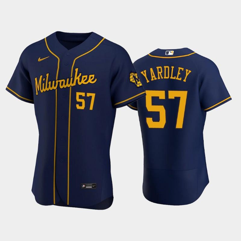 Milwaukee Brewers 57 Eric Yardley Alternate Team Navy MLB Jersey Men's
