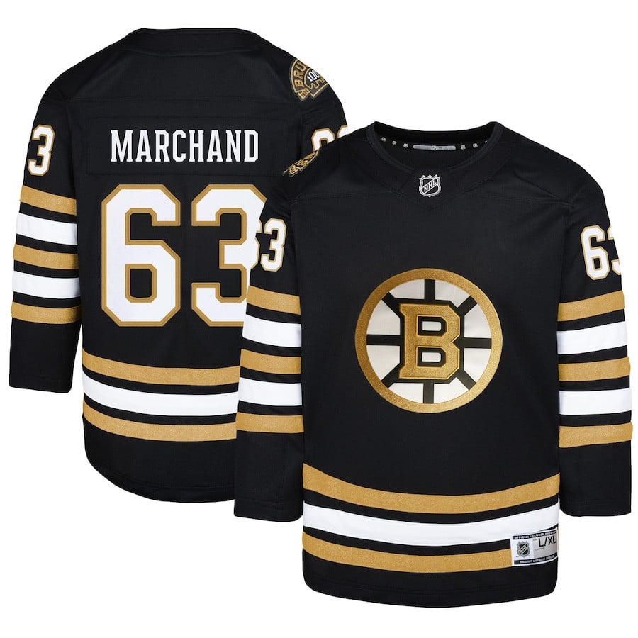 Brad Marchand 63 Boston Bruins 100th Anniversary Black NHL Jersey Youth