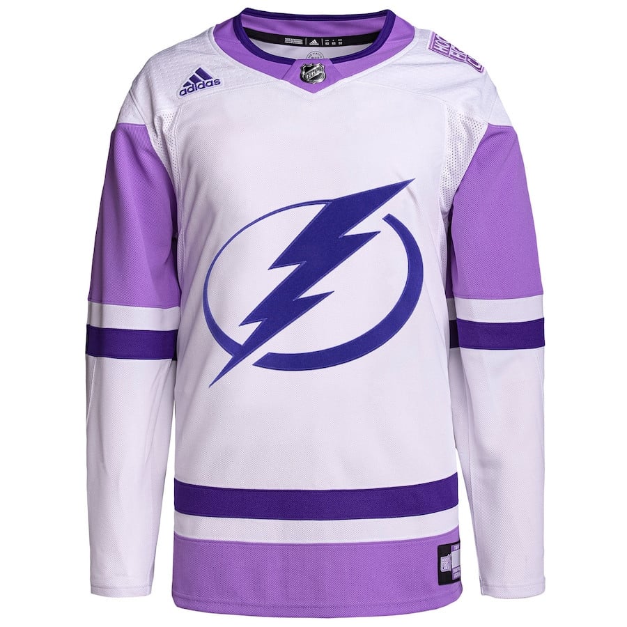 Tampa Bay Lightning Fights Cancer Primegreen Custom White/Purple NHL Jersey Men's