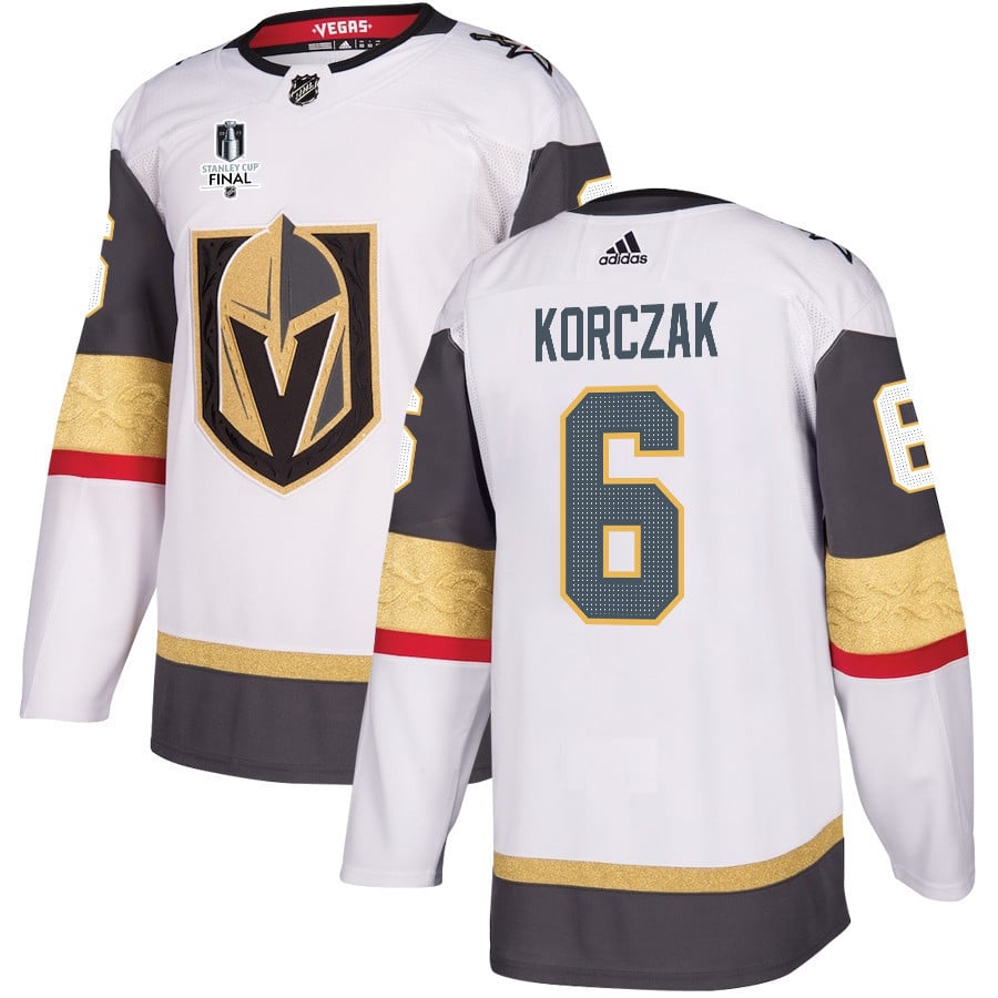 Kaedan Korczak 6 Vegas Golden Knights Stanley Cup 2023 Final Patch Away Breakaway White NHL Jersey Men's