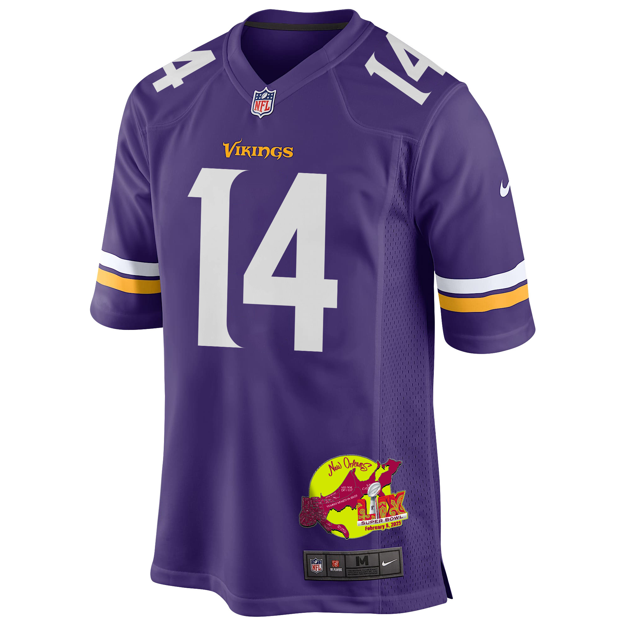 Sam Darnold 14 Minnesota Vikings Super Bowl LIX New Orleans Patch Game Purple NFL Jersey Men's