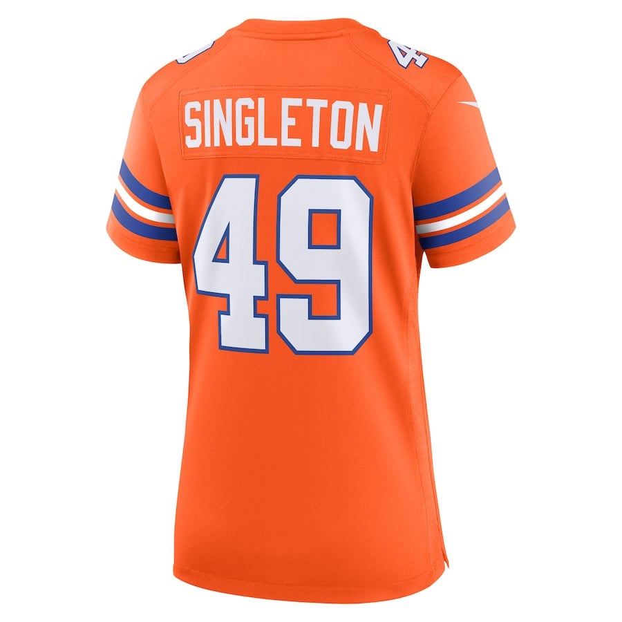 Alex Singleton 49 Denver Broncos Mile High Collection 1977 Throwback Player Game Orange NFL Jersey Women's
