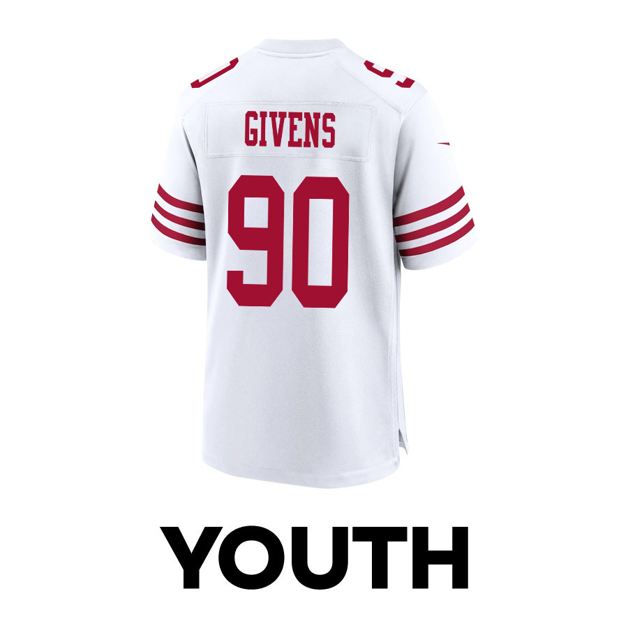 Kevin Givens 90 San Francisco 49ers Super Bowl LVIII Patch Game White NFL Jersey Youth