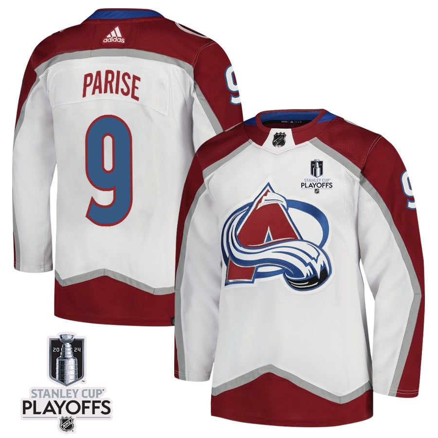Zach Parise 9 Colorado Avalanche 2024 Playoffs Patch Away White NHL Jersey Men's