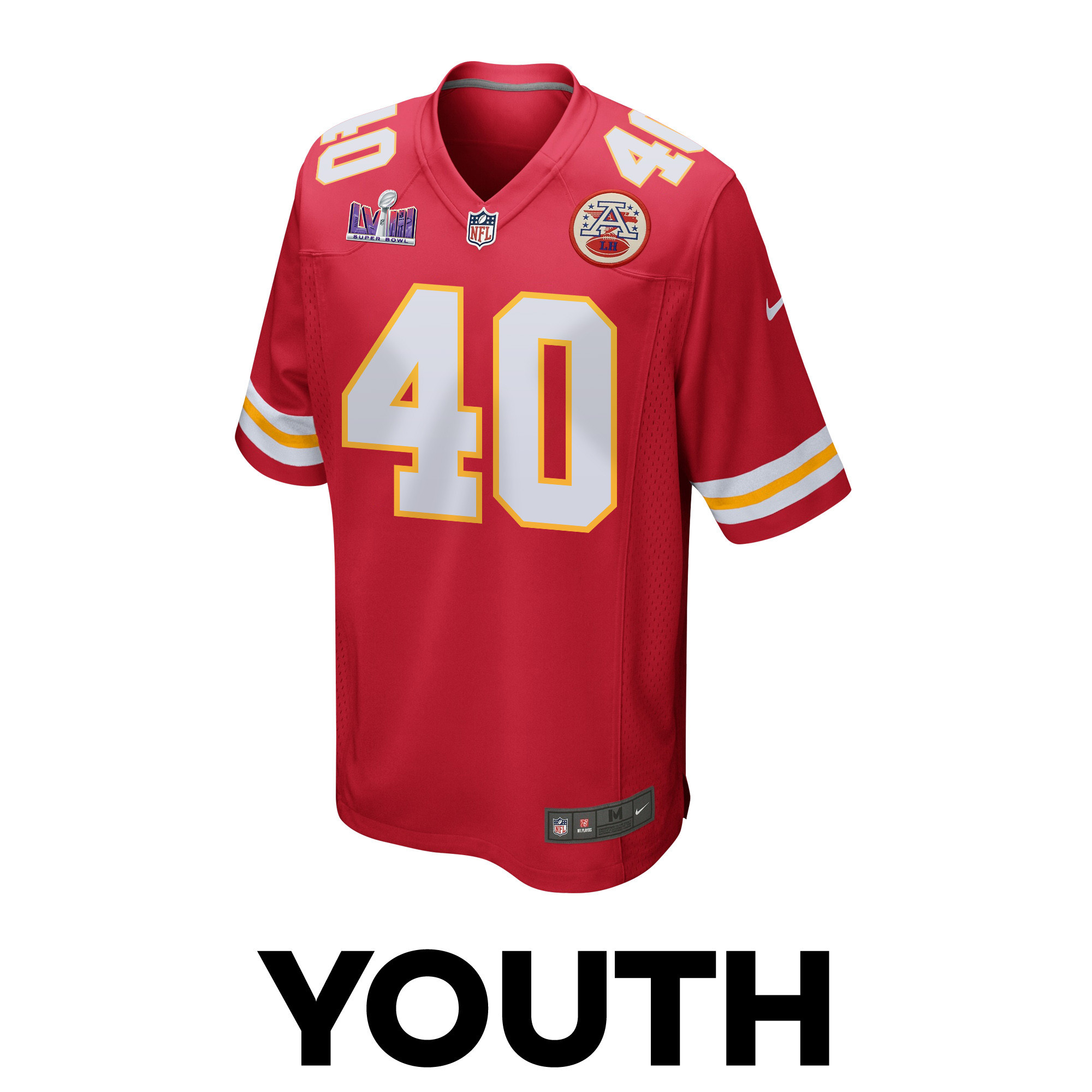 Ekow Boye-Doe 40 Kansas City Chiefs Super Bowl LVIII Patch Game Red NFL Jersey Youth