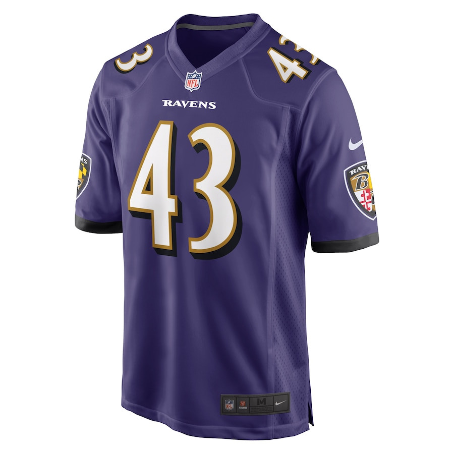 Justice Hill 43 Baltimore Ravens Game Purple NFL Jersey Men's