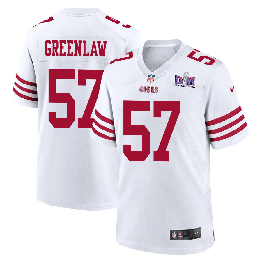 Dre Greenlaw 57 San Francisco 49ers Super Bowl LVIII Patch Game White NFL Jersey Men's