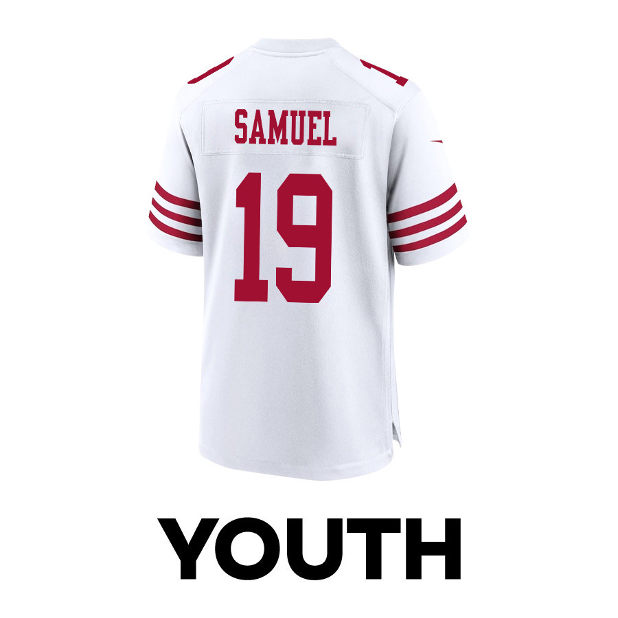 Deebo Samuel 19 San Francisco 49ers Super Bowl LVIII Patch Game White NFL Jersey Youth