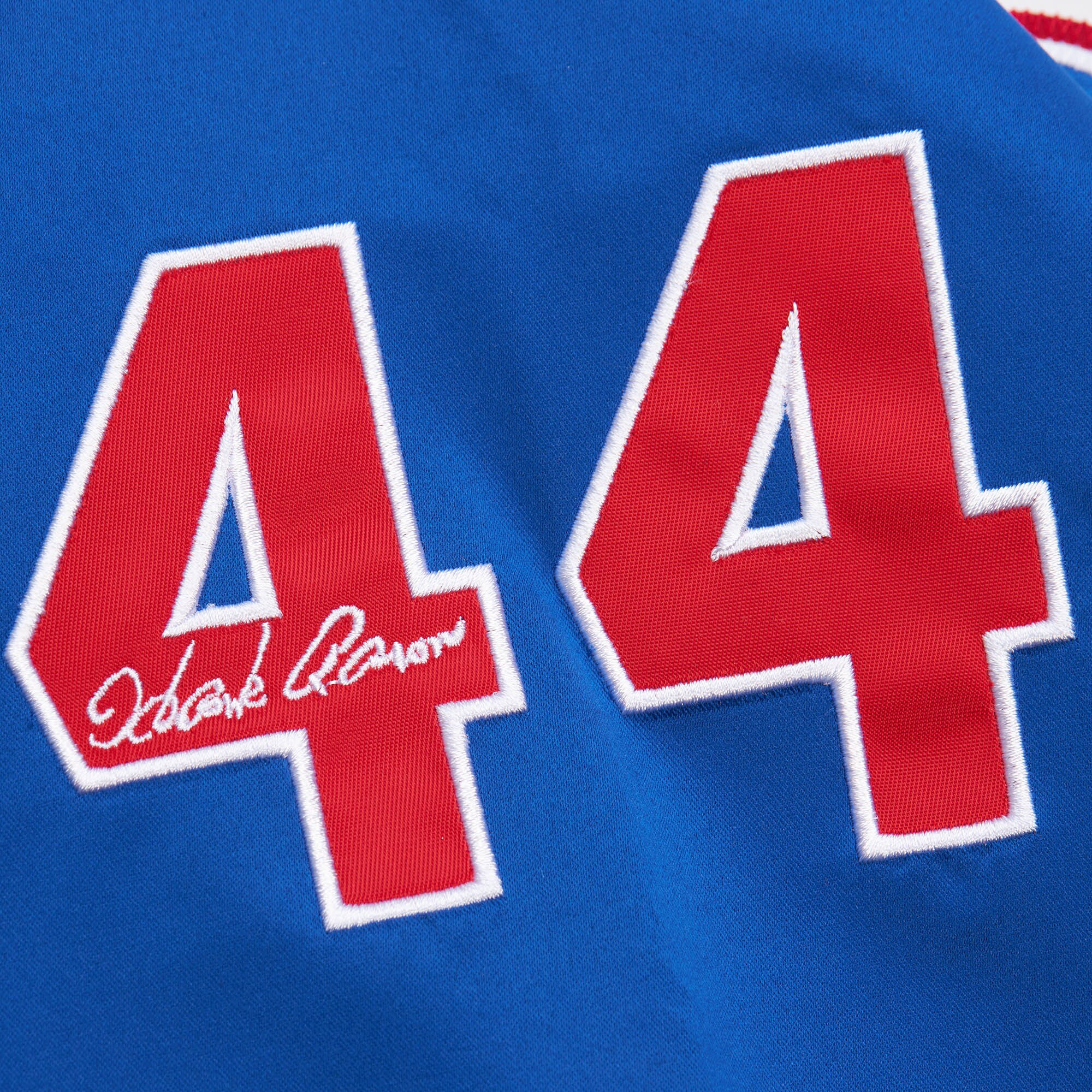 Atlanta Braves Hank Aaron Mitchell Ness White/Royal Cooperstown Collection Legends Lightweight Satin Raglan Full-Snap Jacket MLB Jersey Men's