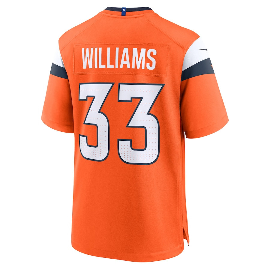 Javonte Williams 33 Denver Broncos Game Orange NFL Jersey Men's