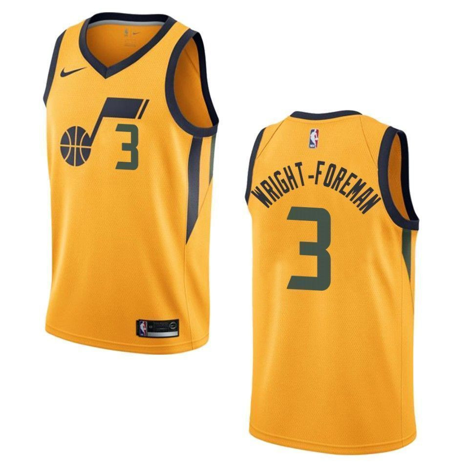 Utah Jazz 3 Justin Wright-foreman Statement Swingman Gold NBA Jersey Men's