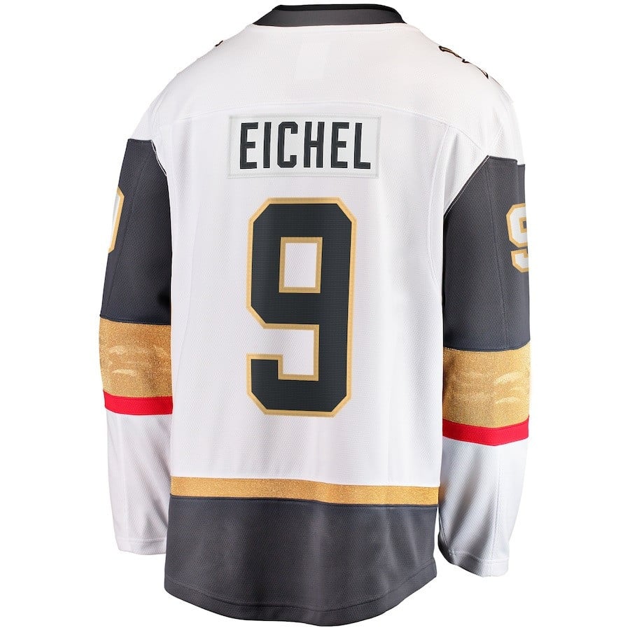 Jack Eichel 9 Vegas Golden Knights 2023 Stanley Cup Champions Patch Away Breakaway Player White NHL Jersey Men's