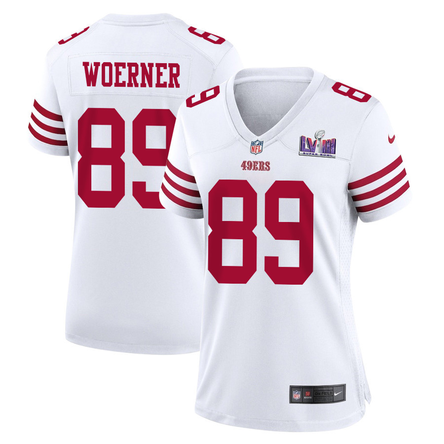 Charlie Woerner 89 San Francisco 49ers Super Bowl LVIII Patch Game White NFL Jersey Women's