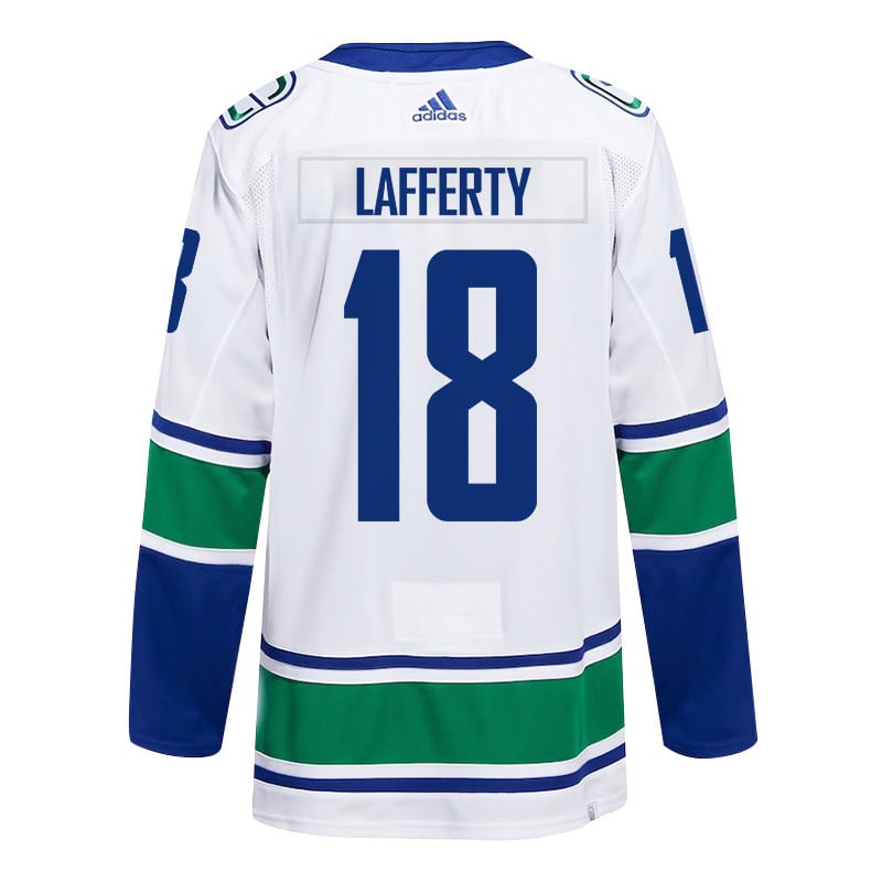 Sam Lafferty 18 Vancouver Canucks 2024 Playoffs Patch Away White NHL Jersey Men's